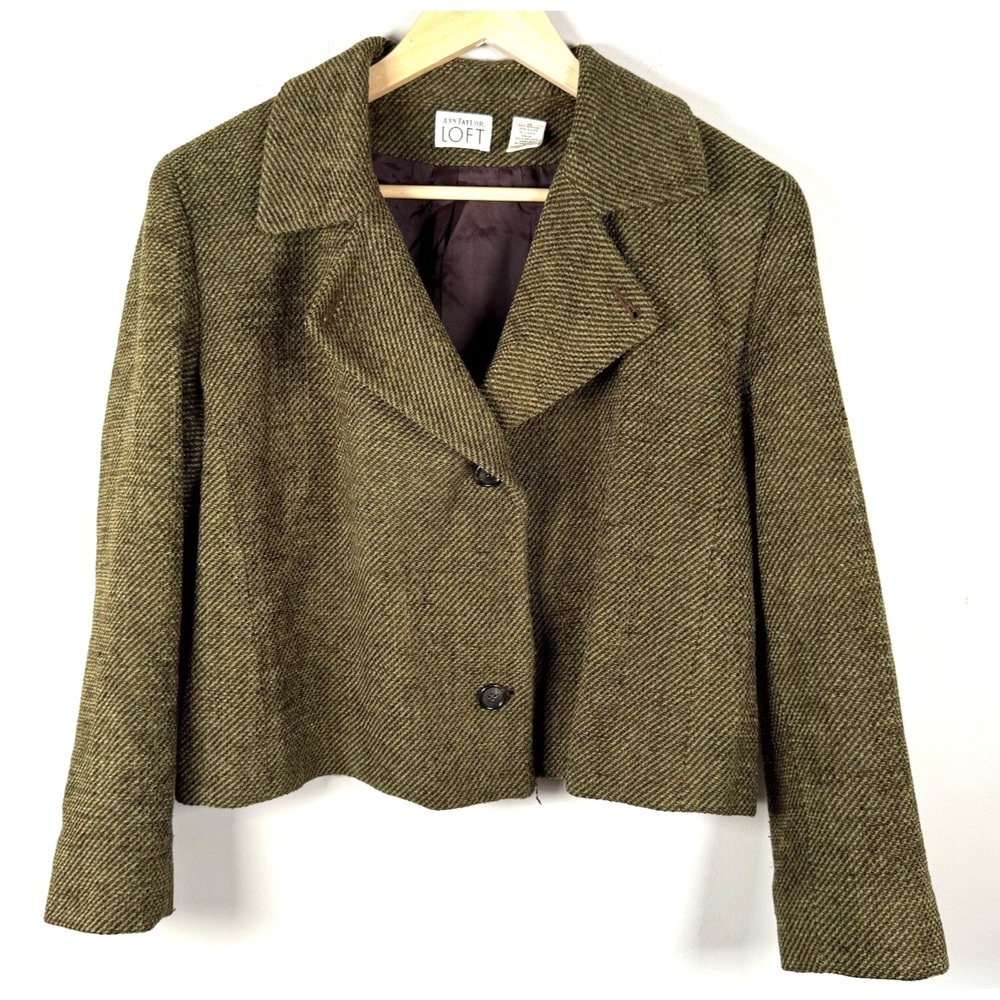 Ann Taylor LOFT Tweed Wool Women's Blazer Jacket Brown/Green Size 12
